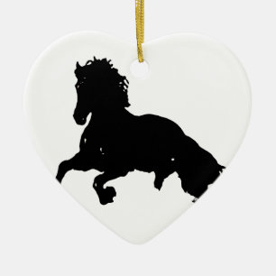 Black White Running Horse Silhouette Keramisch Ornament
