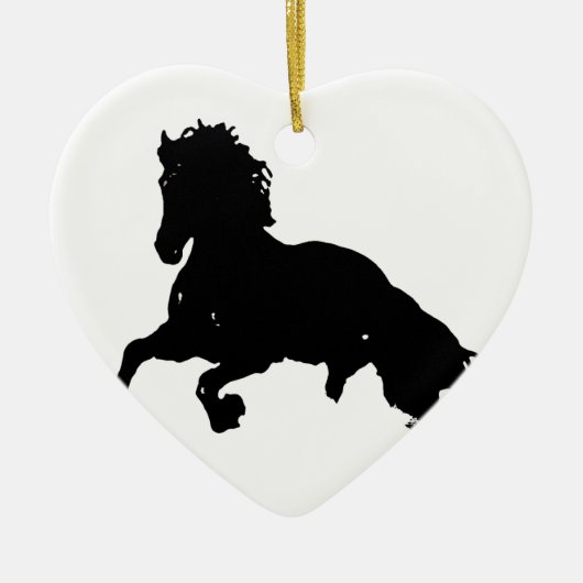 Black White Running Horse Silhouette Keramisch Ornament (Voorkant)