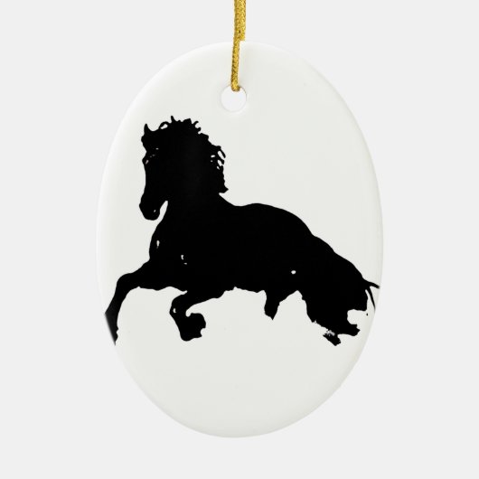 Black White Running Horse Silhouette Keramisch Ornament (Voorkant)