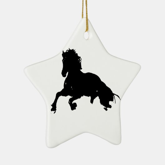 Black White Running Horse Silhouette Keramisch Ornament (Rechts)