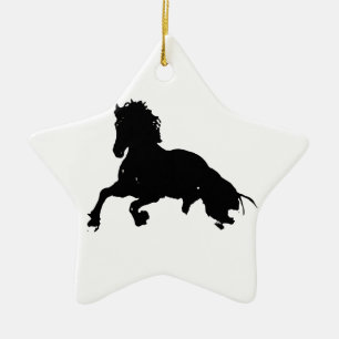 Black White Running Horse Silhouette Keramisch Ornament