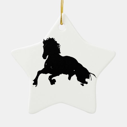 Black White Running Horse Silhouette Keramisch Ornament (Voorkant)