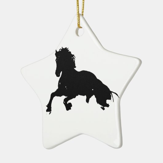 Black White Running Horse Silhouette Keramisch Ornament (Links)