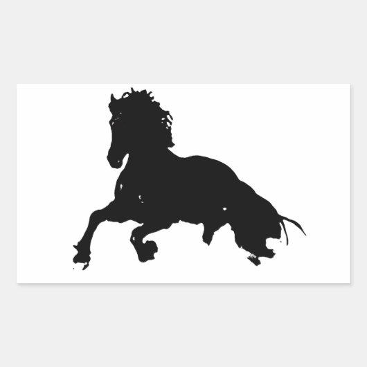 Black White Running Horse Silhouette Rechthoekige Sticker (Voorkant)
