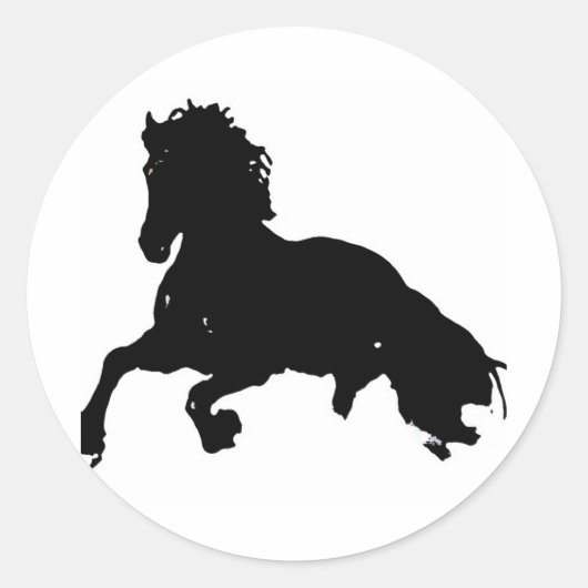 Black White Running Horse Silhouette Ronde Sticker (Voorkant)