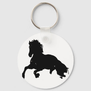 Black White Running Horse Silhouette Sleutelhanger