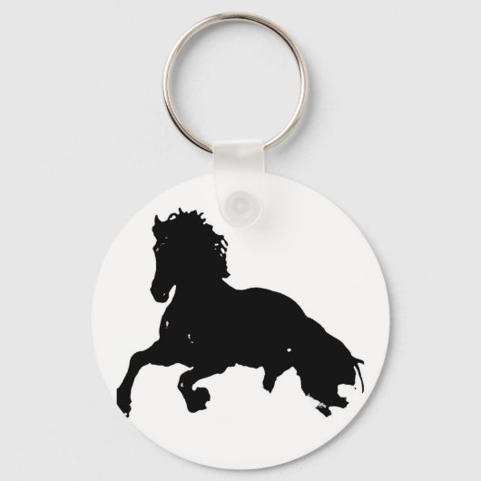 Black White Running Horse Silhouette Sleutelhanger (Voorkant)