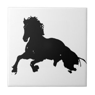 Black White Running Horse Silhouette Tegeltje