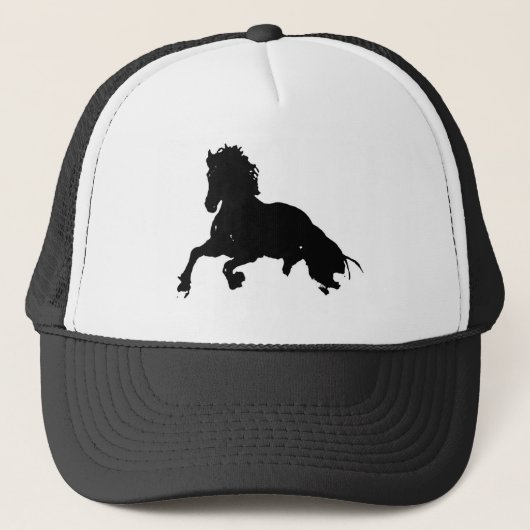Black White Running Horse Silhouette Trucker Pet (Voorkant)