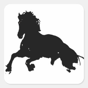 Black White Running Horse Silhouette Vierkante Sticker