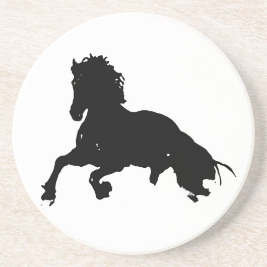 Black White Running Horse Silhouette Zandsteen Onderzetter (Voorkant)