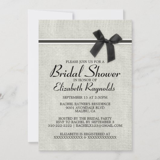 Black White Rustic Burlap Bridal Shower Kaart (Voorkant)