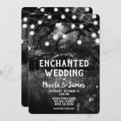 Black White Rustic Enchanted Forest Lights Wedding Kaart (Voorkant / Achterkant)