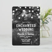 Black White Rustic Enchanted Forest Lights Wedding Kaart (Staand voorkant)