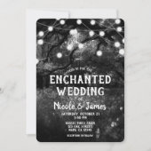 Black White Rustic Enchanted Forest Lights Wedding Kaart (Voorkant)