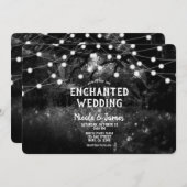 Black White Rustic Enchanted Forest Lights Wedding Kaart (Voorkant / Achterkant)