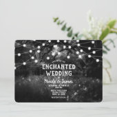 Black White Rustic Enchanted Forest Lights Wedding Kaart (Staand voorkant)
