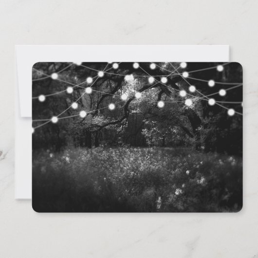 Black White Rustic Enchanted Forest Lights Wedding Kaart (Achterkant)