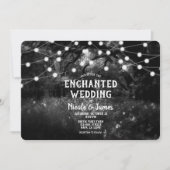 Black White Rustic Enchanted Forest Lights Wedding Kaart (Voorkant)