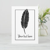 Black & White Rustic Feather Linocut uitnodiging (Staand voorkant)