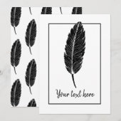 Black & White Rustic Feather Linocut uitnodiging (Voorkant / Achterkant)