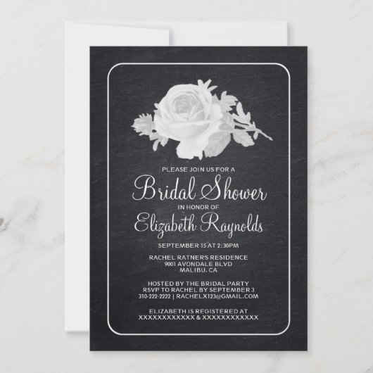 Black White Rustic Floral Bridal Shower Kaart (Voorkant)