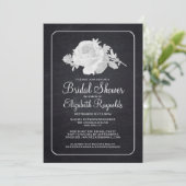 Black White Rustic Floral Bridal Shower Kaart (Staand voorkant)