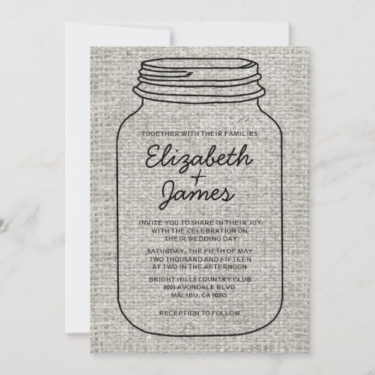 Black White Rustic Mason Jar Wedding Invitations Kaart (Voorkant)