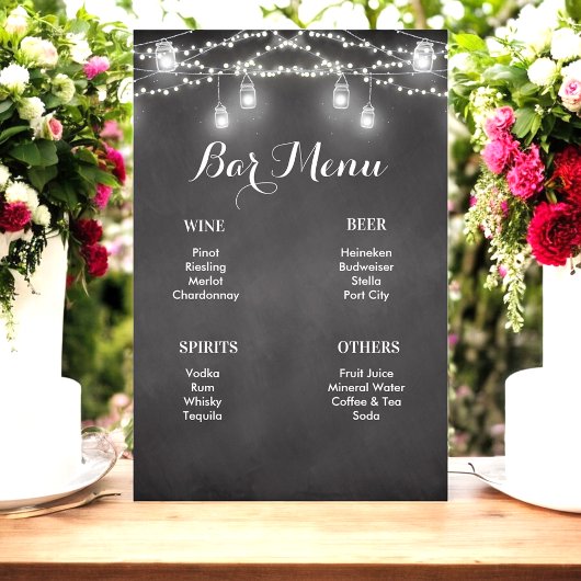 Black White Rustic Wedding Bar Menu Sign Poster