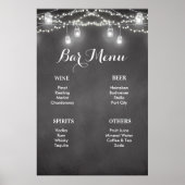 Black White Rustic Wedding Bar Menu Sign Poster (Voorkant)