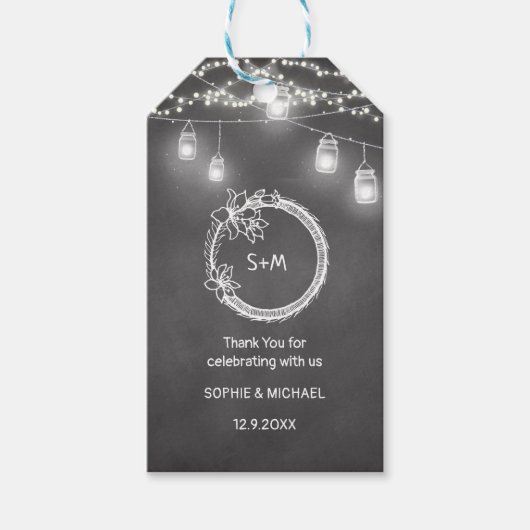 Black White Rustic Wedding Mason Jar Cadeaulabel (Voorkant)