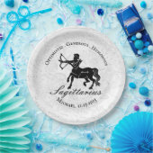  Black White Sagittarius Zodiac Custom Birthday Papieren Bordje (Feest)