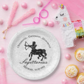 Black White Sagittarius Zodiac Custom Birthday Papieren Bordje (Feest)