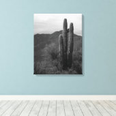 Black & White Saguaro Cactus in Heuvels 16x20 Canvas Afdruk (Insitu (Houten vloer))
