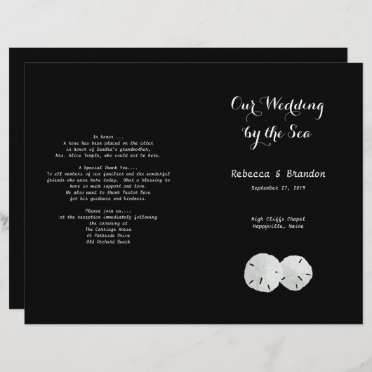 Black White Sand Dollars Folded Wedding Programme (Voorkant / Achterkant)