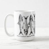 Black White Sardine Line-up Art Aangepaste naam Koffiemok (Links)