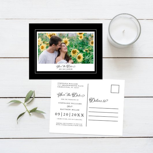 Black & White Save the Date Photo Elegant Wedding Aankondigingskaart