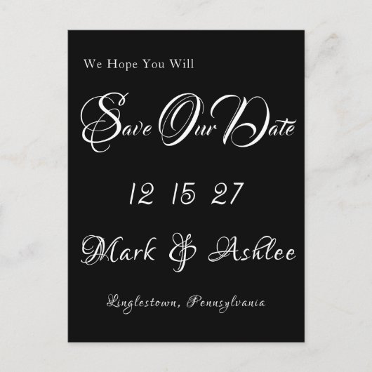 Black & White Save the Date Post Card Briefkaart (Voorkant)