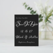 Black & White Save the Date Post Card Briefkaart (Staand voorkant)