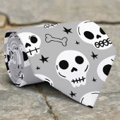 Black & White Scary Halloween Skull Spider Bone Stropdas