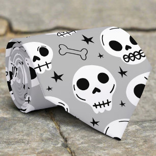 Black & White Scary Halloween Skull Spider Bone Stropdas