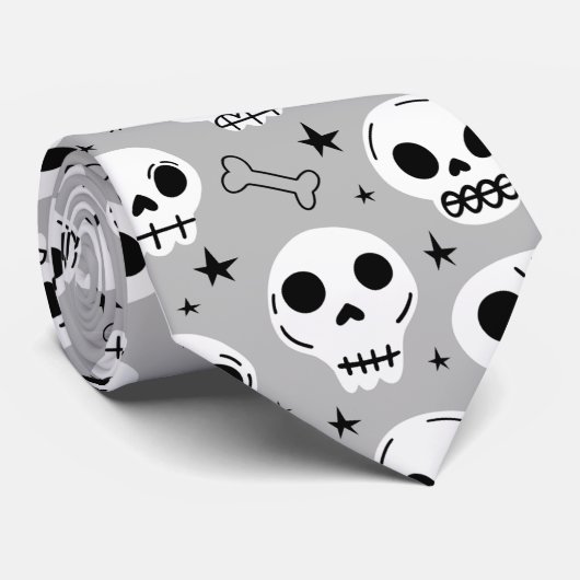 Black & White Scary Halloween Skull Spider Bone Stropdas (Opgerold)