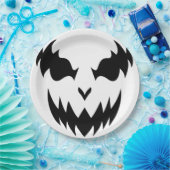 Black & White Scary Pumpkin Face Halloween Party Papieren Bordje (Feest)