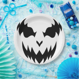 Black & White Scary Pumpkin Face Halloween Party Papieren Bordje