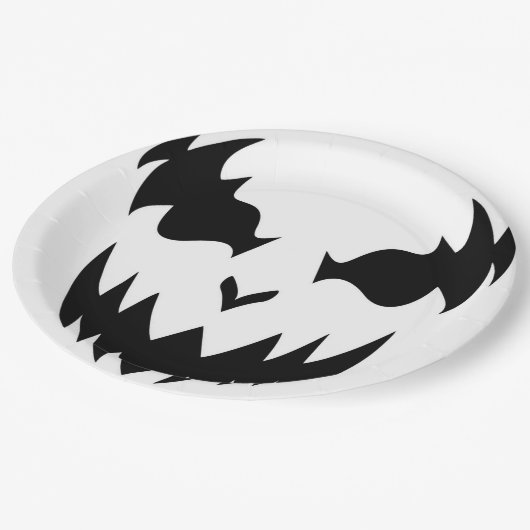 Black & White Scary Pumpkin Face Halloween Party Papieren Bordje (Gekanteld)
