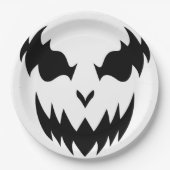 Black & White Scary Pumpkin Face Halloween Party Papieren Bordje (Voorkant)