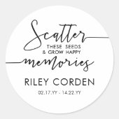 Black White Scatter Seeds Grow Memories Funeral Ronde Sticker (Voorkant)