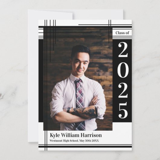 Black White School Color Afstuderen Foto vastgeleg Kaart (Voorkant)