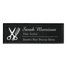 Black White Scissors Hair Stylist Salon Personeel Naambadge