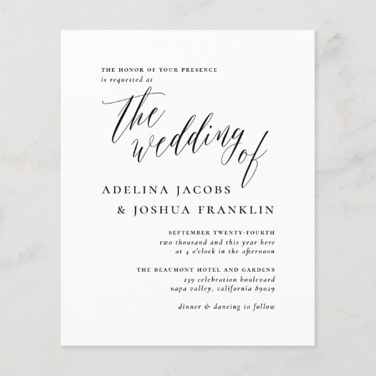 Black White Script Budget Verloving Photo Wedding (Voorkant)
